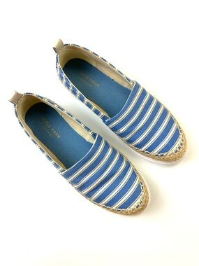 Cole Haan blue white slip on Espadrille Slip on comfort shoe Size 7.5 Nautical